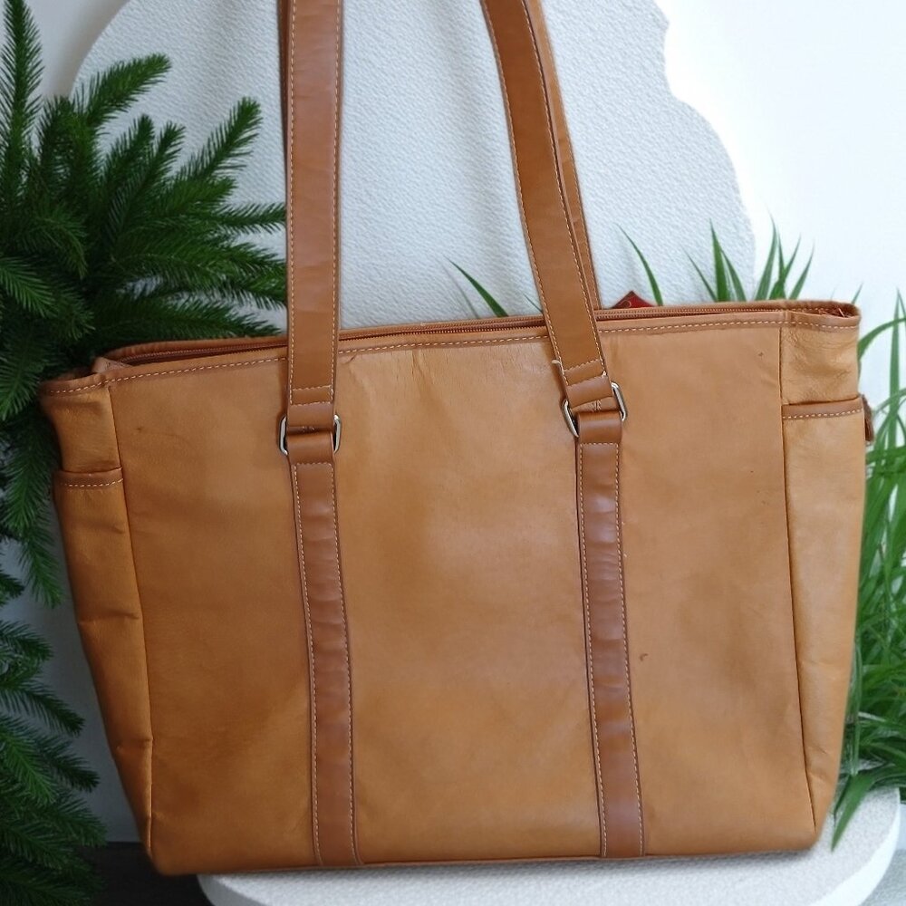 Bentley Genuine Leather Tote Bag Tan Brown Shoulder Purse | Classic Everyday Han